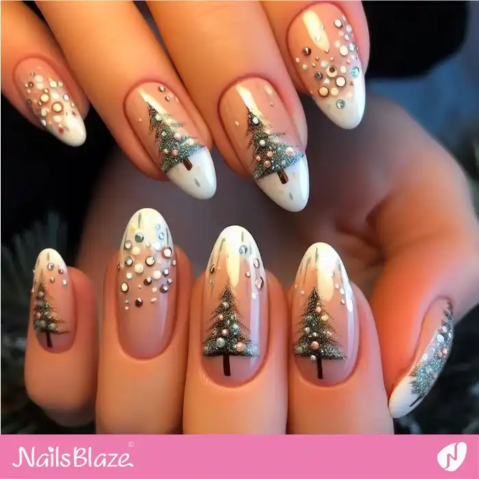 Embellished Glossy Christmas Tree Nails | Christmas | Winter - NB1246